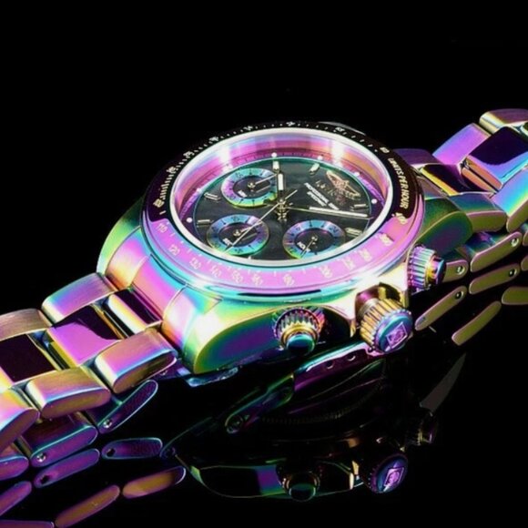 Invicta 40mm Crazy IRIDESCENT Speedway Chrono Black MOP Dial SS Watch - Picture 2 of 5